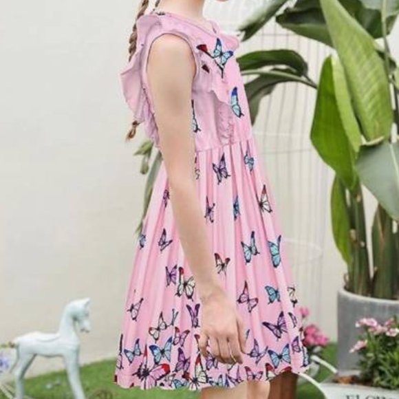 Toddler Girl Dress for Kids Summer Beach Dress Ruffle Sleeveless Tie Back Sz 5-6 - Picture 5 of 6